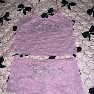 Juicy Couture Lavender Lace Rhinestone Logo Crop Top & Skirt Set
